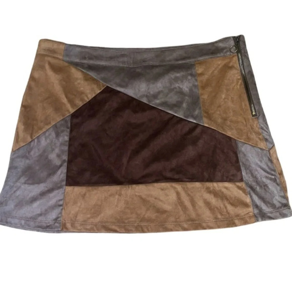 Y2k Fall Mini Skirt New York & Company Patchwork Faux Suede Size 12 - Picture 1 of 5